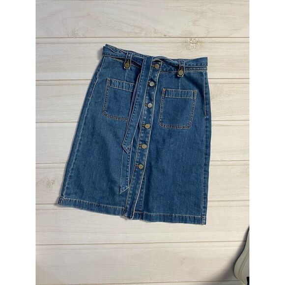 Ann Tayor LOFT Denim Button Down Belted Skirt - Picture 1 of 3